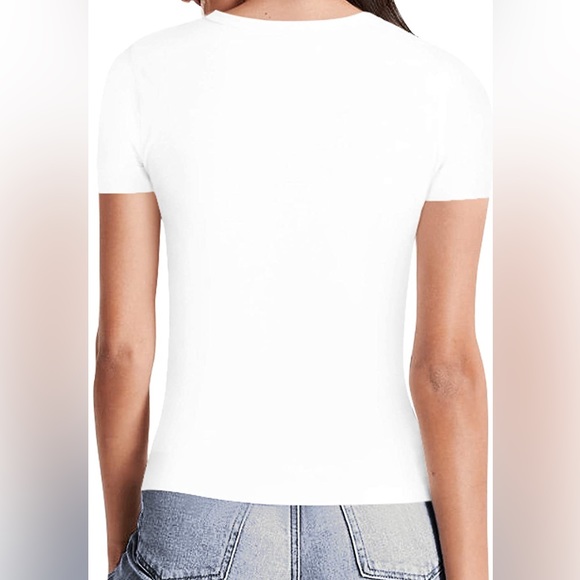 Short Sleeve Square Neck Top - White - Picture 2 of 3